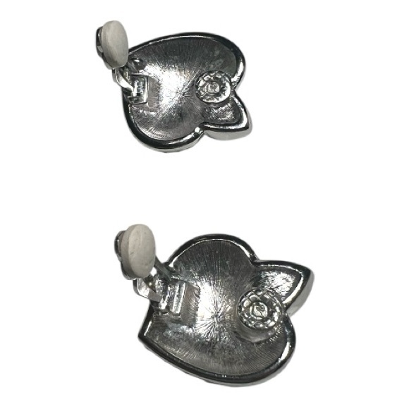 True Vintage 1950s Aurora Borealis Rhinestone Heart Clip-On Earrings Silver Tone - Picture 4 of 4